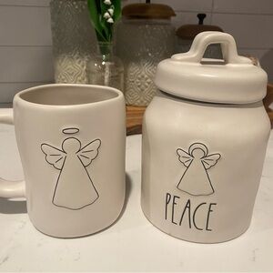 Rae Dunn Set of 2 Angel Peace Canister & Amazing Grace Angel Mug